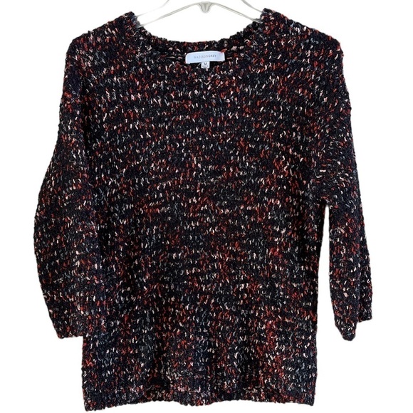 Madison Gray  black multicolored crewneck sweater three-quarter sleeves Size M - Picture 1 of 12